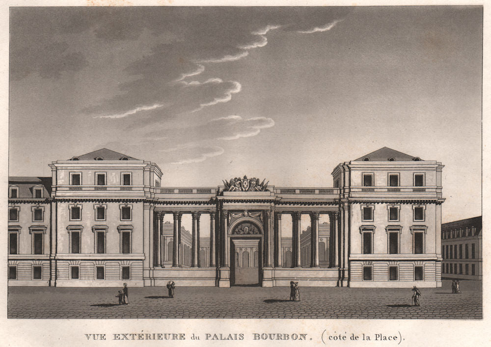 PARIS. Palais Bourbon (côté de la Place) . Aquatint 1808 old antique print